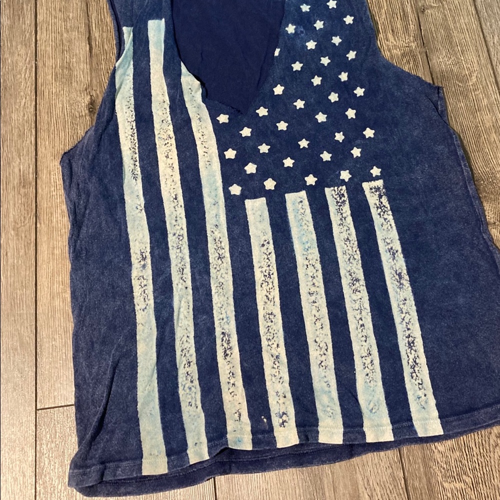 Project social T crop neck blue flag shirt